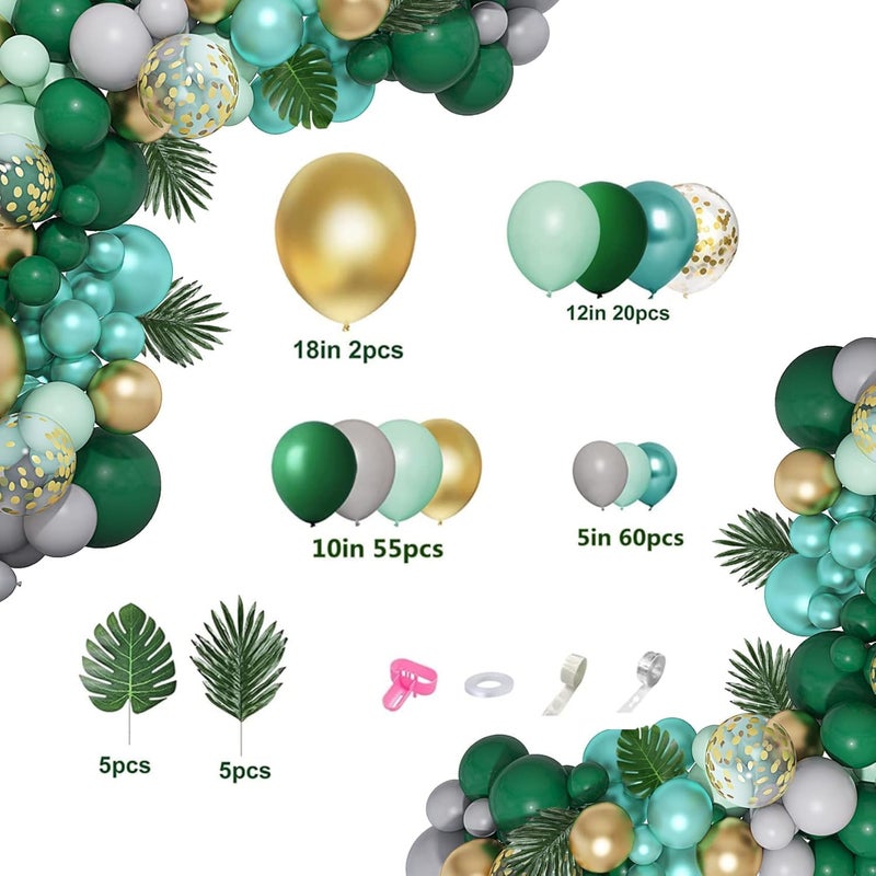 Amandir 151Pcs Jungle Safari Balloon Garland Kit, Metallic Green Gold Tropical Balloons Arch Artificial Palm Leaves for Animal Dinosaur Two Wild One Birthday Decoration - Image 2