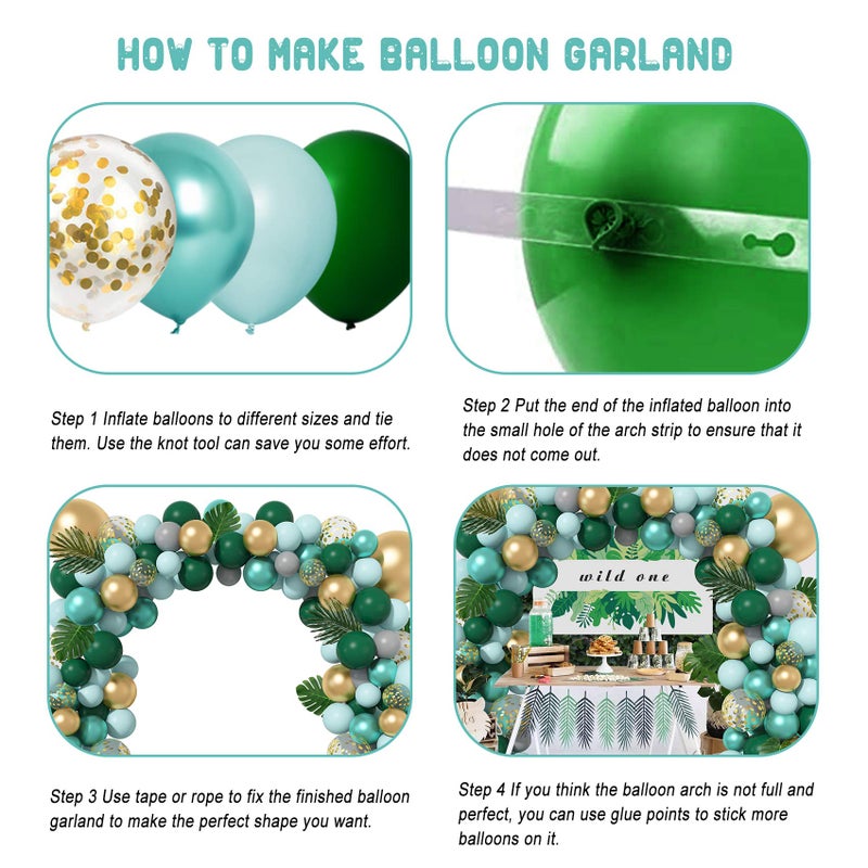 Amandir 151Pcs Jungle Safari Balloon Garland Kit, Metallic Green Gold Tropical Balloons Arch Artificial Palm Leaves for Animal Dinosaur Two Wild One Birthday Decoration - Image 4