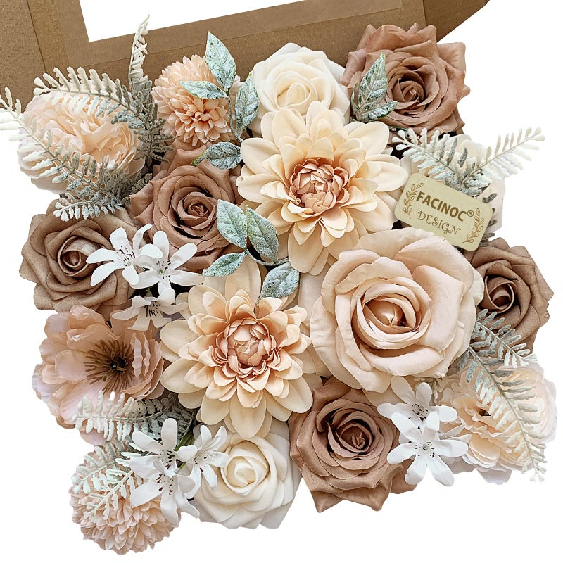 FACINOC Roses Artificial Flowers Nude Fake Flower for DIY Wedding Bouquet Bridal Baby Shower Decorations Party Table Centerpieces Cake Decorating Silk Floral Arrangement Home Decor Indoor Beige - Image 1