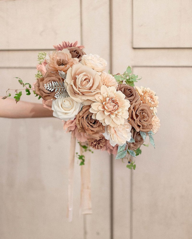FACINOC Roses Artificial Flowers Nude Fake Flower for DIY Wedding Bouquet Bridal Baby Shower Decorations Party Table Centerpieces Cake Decorating Silk Floral Arrangement Home Decor Indoor Beige - Image 4