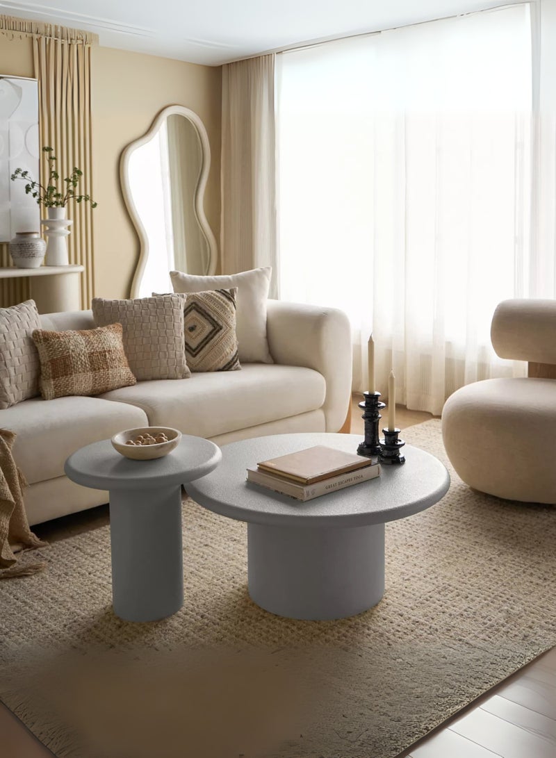 Karnak Sway 2-Piece Modern Grey Coffee Table & Side Table Set – Minimalist Round Center Tables for Living Room , Balcony , & Garden Living Room Table Bed Room UAE - Image 1
