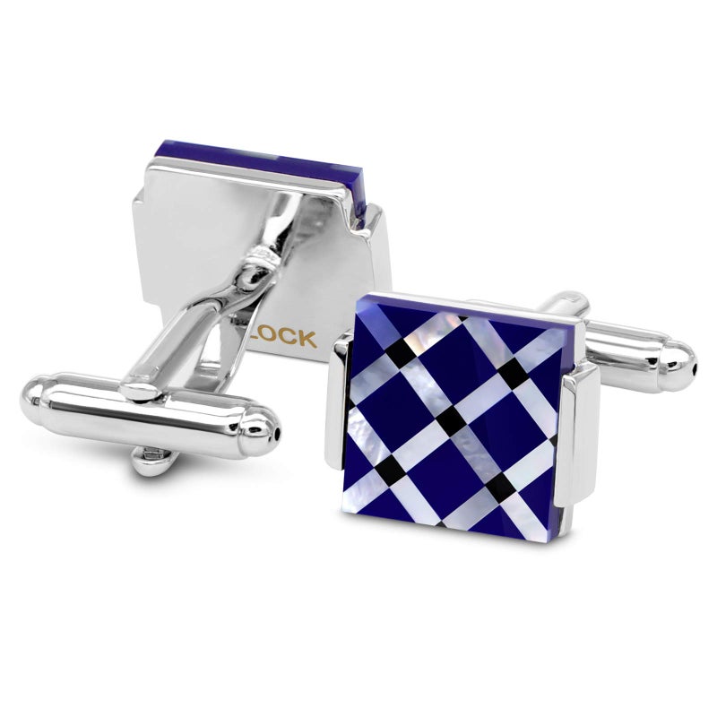 VIILOCK Business Wedding Mother of Pearl Cufflinks for Men Unique Onyx Stripe Tuxedo Cuff links Mens (Cross Pattern) - Image 2