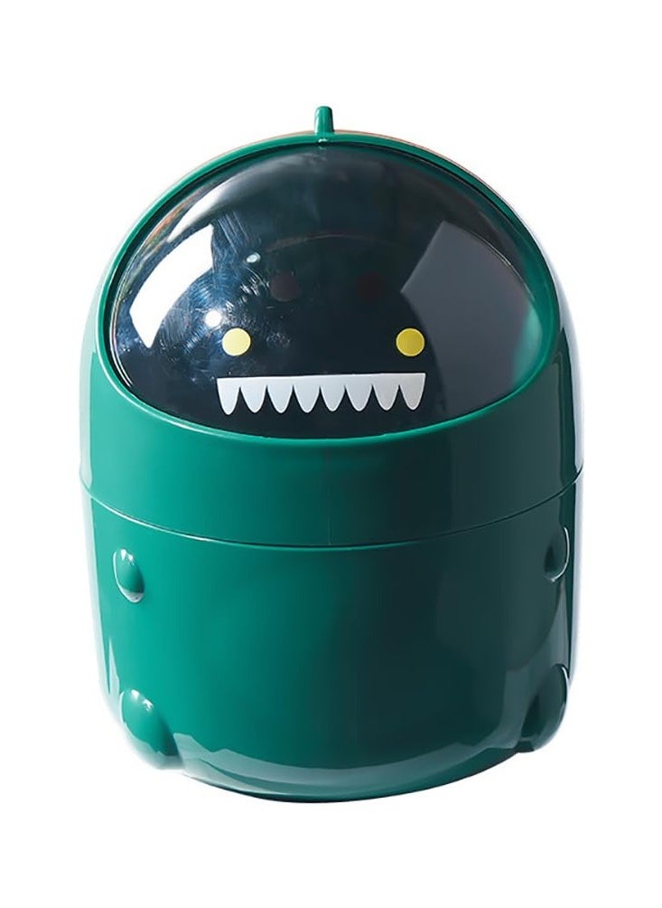 Rubik Mini Desk Trash Can with Clear Lid, Cartoon Dinosaur Small Desktop Storage Basket Bin for Office Bathroom Vanity Table Kitchen Countertop (Green, 19x15cm)  - Image 1
