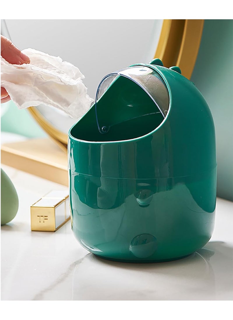 Rubik Mini Desk Trash Can with Clear Lid, Cartoon Dinosaur Small Desktop Storage Basket Bin for Office Bathroom Vanity Table Kitchen Countertop (Green, 19x15cm)  - Image 2