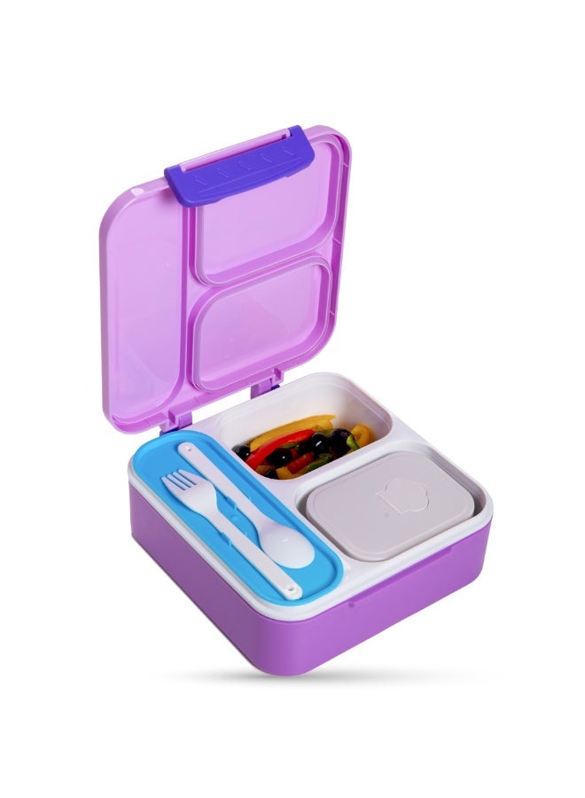 Nova kids صندوق غداء نوفا كيدز بثلاثة أقسام مع زجاجة ماء، مجموعة ملعقة وشوكة ووعاء من الفولاذ المقاوم للصدأ - أسترو نوت بنفسجي - Image 5