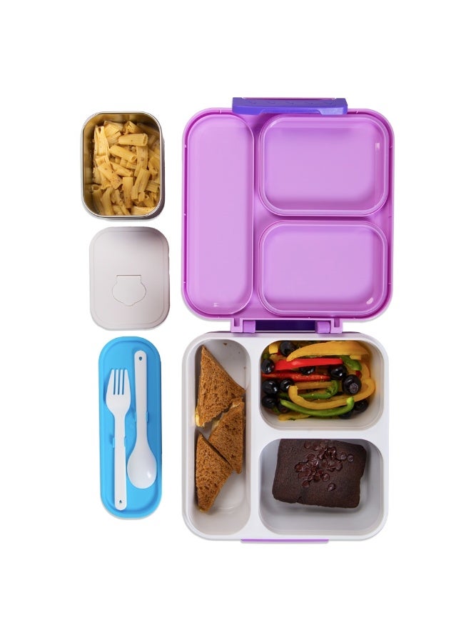 Nova kids صندوق غداء نوفا كيدز بثلاثة أقسام مع زجاجة ماء، مجموعة ملعقة وشوكة ووعاء من الفولاذ المقاوم للصدأ - أسترو نوت بنفسجي - Image 4