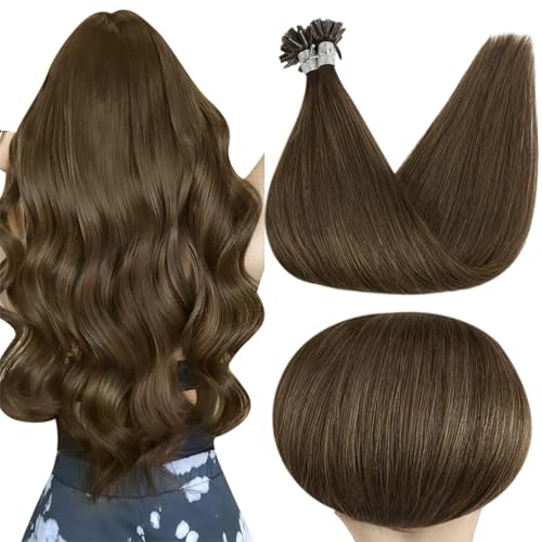 إضافات شعر U Tip من Full Shine - شعر بشري حقيقي لون 4 بني متوسط طرف كيراتين - إضافات شعر بشري 40 جرام - إضافات دمج شعر ناعم Remy بطول 14 بوصة لحفلات الزفاف