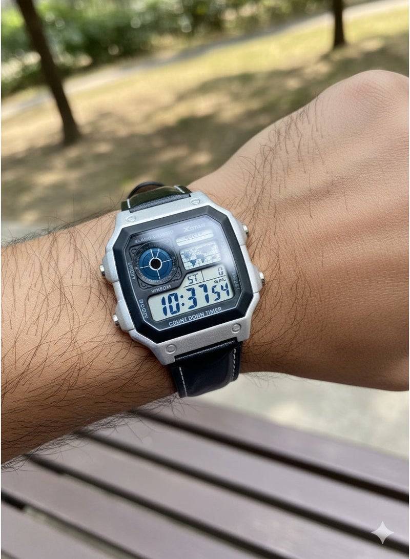 Macon Men’s Digital Sports Watch with Silver Square Case, Black Dial and Comfortable Leather Strap | Multifunctional Waterproof Digital Wristwatch for Men | Features Alarm, Stopwatch, Date, Backlight Display, and Durable Shock-Resistant Design | Stylish Casual and Sports Watch for Everyday Use | Perfect Gift for Men, Boys, and Teenagers | Fashionable Outdoor Fitness Watch Ideal for Running, Gym, Travel, and Office Wear - Image 5