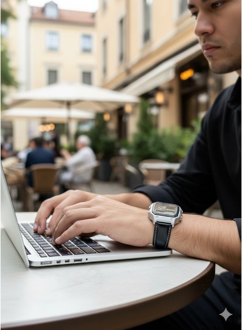 Macon Men’s Digital Sports Watch with Silver Square Case, Black Dial and Comfortable Leather Strap | Multifunctional Waterproof Digital Wristwatch for Men | Features Alarm, Stopwatch, Date, Backlight Display, and Durable Shock-Resistant Design | Stylish Casual and Sports Watch for Everyday Use | Perfect Gift for Men, Boys, and Teenagers | Fashionable Outdoor Fitness Watch Ideal for Running, Gym, Travel, and Office Wear - Image 2