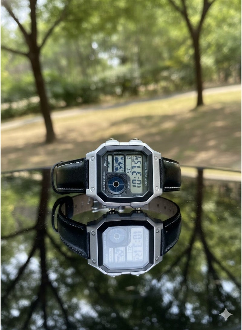 Macon Men’s Digital Sports Watch with Silver Square Case, Black Dial and Comfortable Leather Strap | Multifunctional Waterproof Digital Wristwatch for Men | Features Alarm, Stopwatch, Date, Backlight Display, and Durable Shock-Resistant Design | Stylish Casual and Sports Watch for Everyday Use | Perfect Gift for Men, Boys, and Teenagers | Fashionable Outdoor Fitness Watch Ideal for Running, Gym, Travel, and Office Wear - Image 4