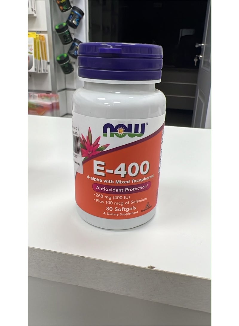 NOW E-400 Vitamin E with Mixed Tocopherols & Selenium, 400 IU, 30 Softgels