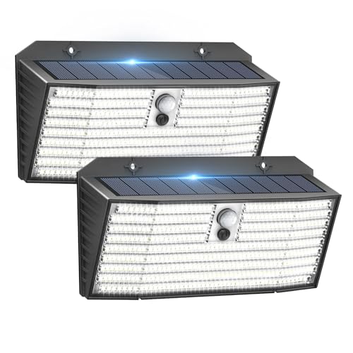 APILAB Upgraded Solar Lights Outdoor, 2 Pack 418 LED Motion Sensor Outdoor Lights, 3 Modes Security Light, IP65 Waterproof Solar Powered Wall Light for Outside Yard Garage Deck Fence - Image 1