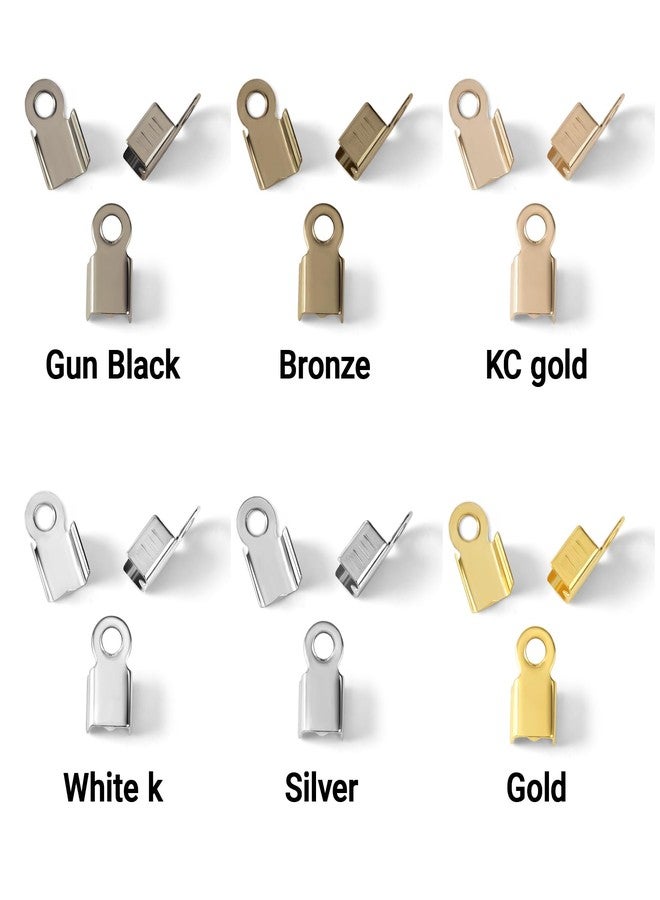 KAEZDD 200 Pieces Fold Over Cord Ends Cord Crimp End Tips Fold-Over End Caps Leather Ribbon Ending Clasp Tips Jewelry Connector for Jewelry Making, 3.5 x 9 mm/ 0.14 x 0.35 Inch, 6 Colors - Image 3
