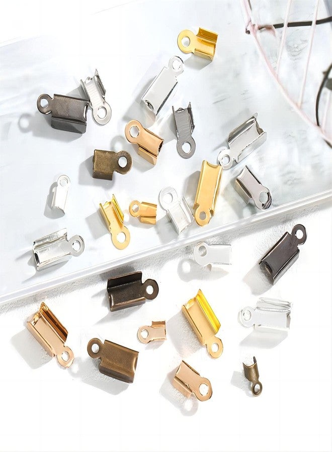 KAEZDD 200 Pieces Fold Over Cord Ends Cord Crimp End Tips Fold-Over End Caps Leather Ribbon Ending Clasp Tips Jewelry Connector for Jewelry Making, 3.5 x 9 mm/ 0.14 x 0.35 Inch, 6 Colors - Image 5