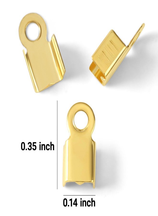 KAEZDD 200 Pieces Fold Over Cord Ends Cord Crimp End Tips Fold-Over End Caps Leather Ribbon Ending Clasp Tips Jewelry Connector for Jewelry Making, 3.5 x 9 mm/ 0.14 x 0.35 Inch, 6 Colors - Image 2