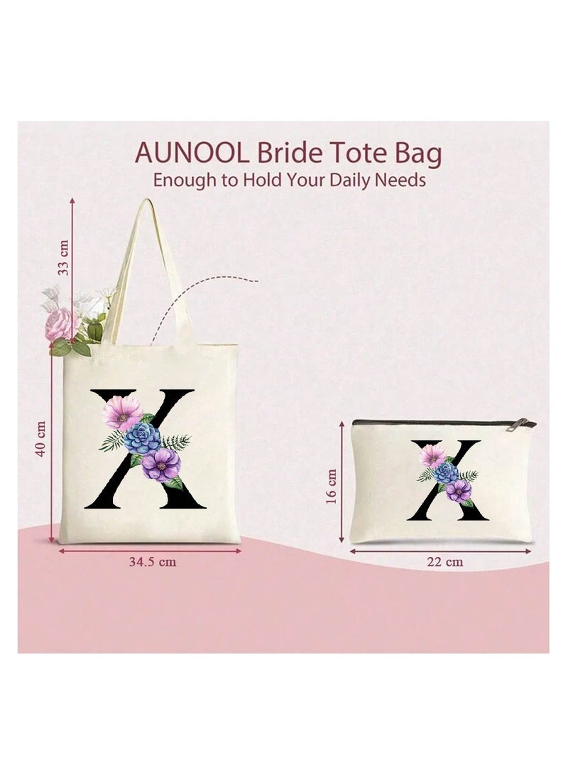 برينت شوب فور مي حقيبة حمل قماشية أولية بحروف كبيرة ومجموعة حقائب مكياج متطابقة - هدايا مدروسة للنساء والمعلمين وطلاب الجامعات ووصيفات العروس وحقائب البقالة القابلة لإعادة الاستخدام وحفلات الزفاف والتسوق في العطلات وا - Image 3