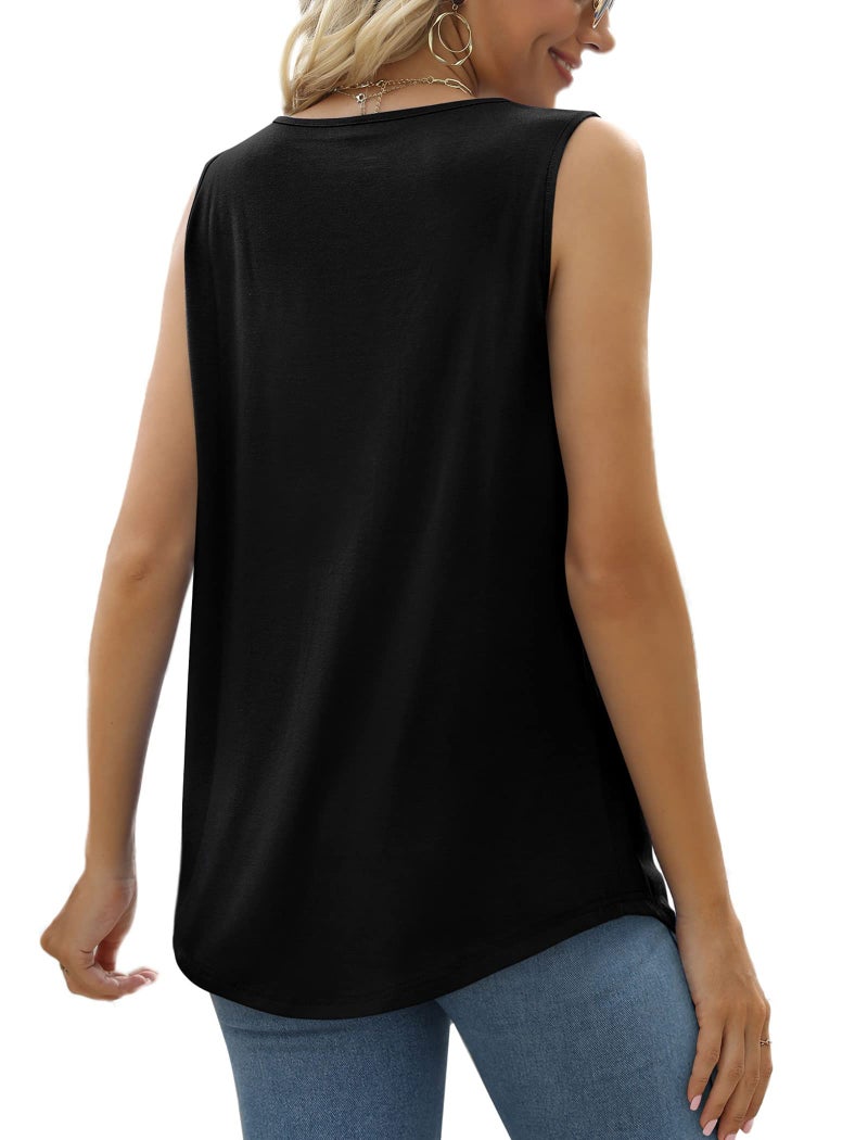 Saloogoe Black Tank Top Women Loose Fit Sleeveless Blouses Work Long Tanks for Leggings L - Image 4