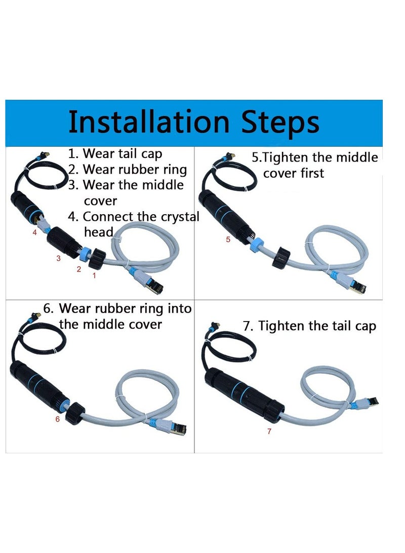 SYOSI 5PCS Shielded RJ45 CAT6A Waterproof Connector IP68 Cat5/5e/6 8P8C Ethernet LAN Cable Coupler Female to Female Outdoor Network Adapter with Waterproof Dustproof Cap Cover for Outdoor Network - Image 4