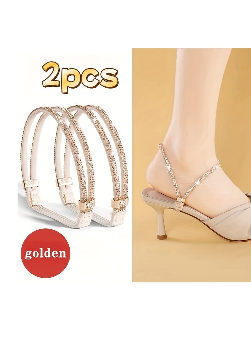 قطعتان من أحزمة الكعب العالي الأنيقة المرصعة بأحجار الراين بدون رباط، وشريط مطاطي مانع للانزلاق - Image 1