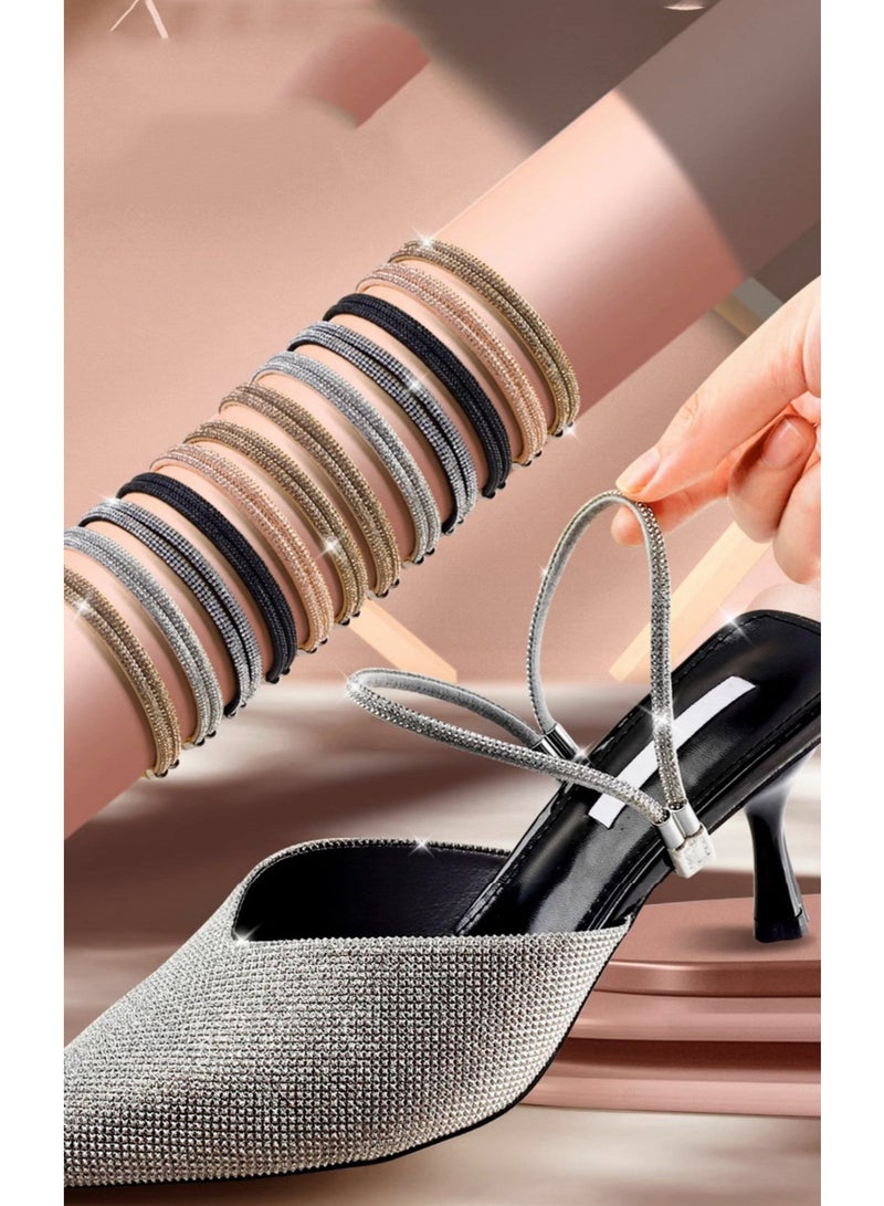 قطعتان من أحزمة الكعب العالي الأنيقة المرصعة بأحجار الراين بدون رباط، وشريط مطاطي مانع للانزلاق - Image 5