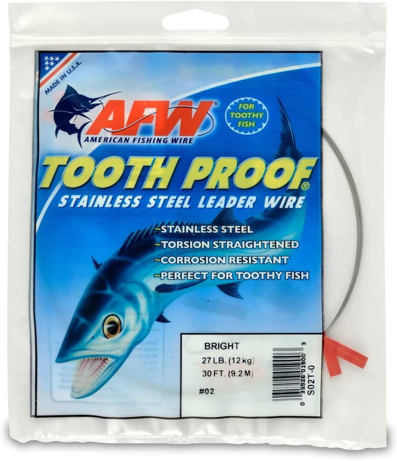 AFW Tooth Proof Stainless Steel Single Strand Hard Leader Wire - Bright and Camo for Shark, Barracuda, King Mackerel, Wahoo, Snook Bite Protection for Toothy Critters, Rigging Baits and Lures - Image 1