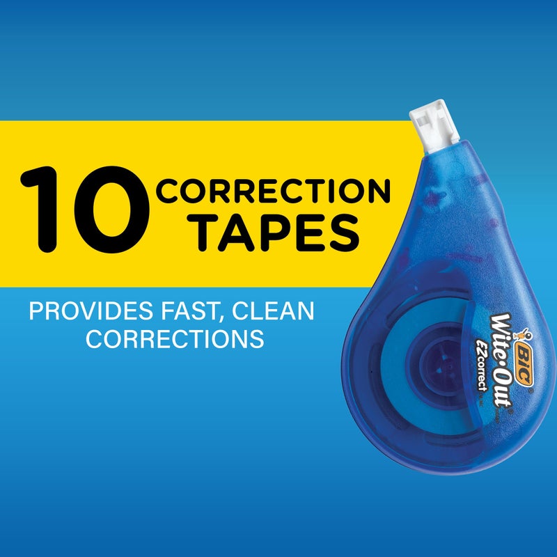 BIC Wite-Out EZ Correct Tear-Resistant Correction Tape with 39.3 ft of Tape, 10-Count Pack in White - Image 2