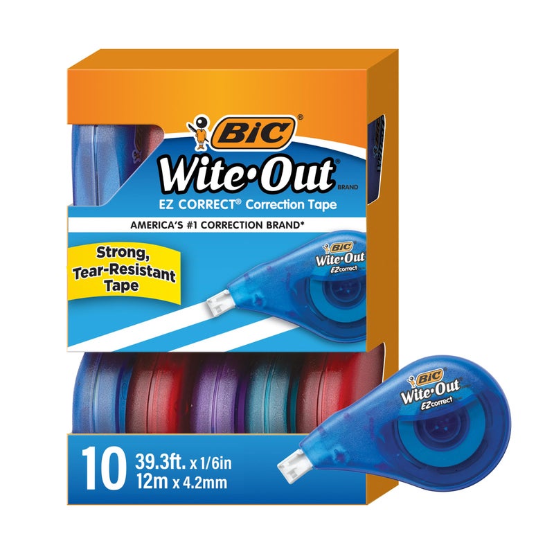 BIC Wite-Out EZ Correct Tear-Resistant Correction Tape with 39.3 ft of Tape, 10-Count Pack in White - Image 1