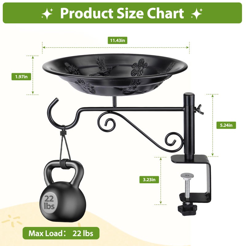 BOLITE Balcony Bird Feeder, BOLITE Hanging Bird Bath Outdoors Deck Mounted with Garden Decorative Hook for Hanging Planters, Lanterns, Wind Chimes, Gifts for Women Men - Image 4