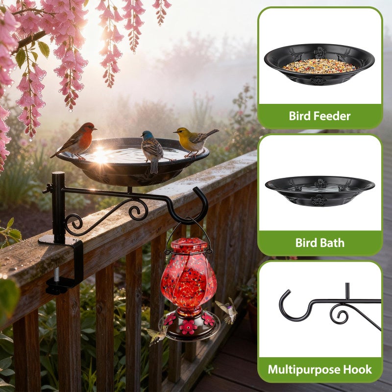 BOLITE Balcony Bird Feeder, BOLITE Hanging Bird Bath Outdoors Deck Mounted with Garden Decorative Hook for Hanging Planters, Lanterns, Wind Chimes, Gifts for Women Men - Image 3