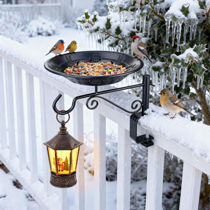 BOLITE Balcony Bird Feeder, BOLITE Hanging Bird Bath Outdoors Deck Mounted with Garden Decorative Hook for Hanging Planters, Lanterns, Wind Chimes, Gifts for Women Men - Image 2