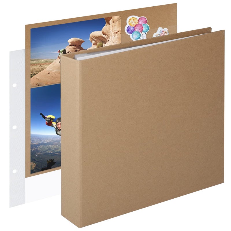 1DOT2 12x12 Inch Large 3 Ring DIY Scrapbook Photo Album Journal with 30 Plastic Sleeves 60 Pages and Kraft Paper Cover for Baby Travel Wedding Couple Anniversary kids Adventure (Yellow) - Image 1