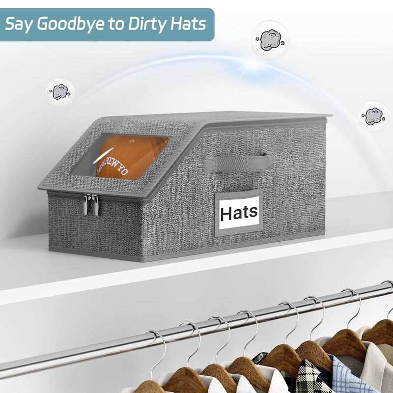 AOODA 2 PCS Stackable Hat Storage for Baseball Caps, Holds up to 24 Caps Cap Organizer for Closet, Sturdy Hat Boxes for Men with Cardboard, Slate Grey - Image 5