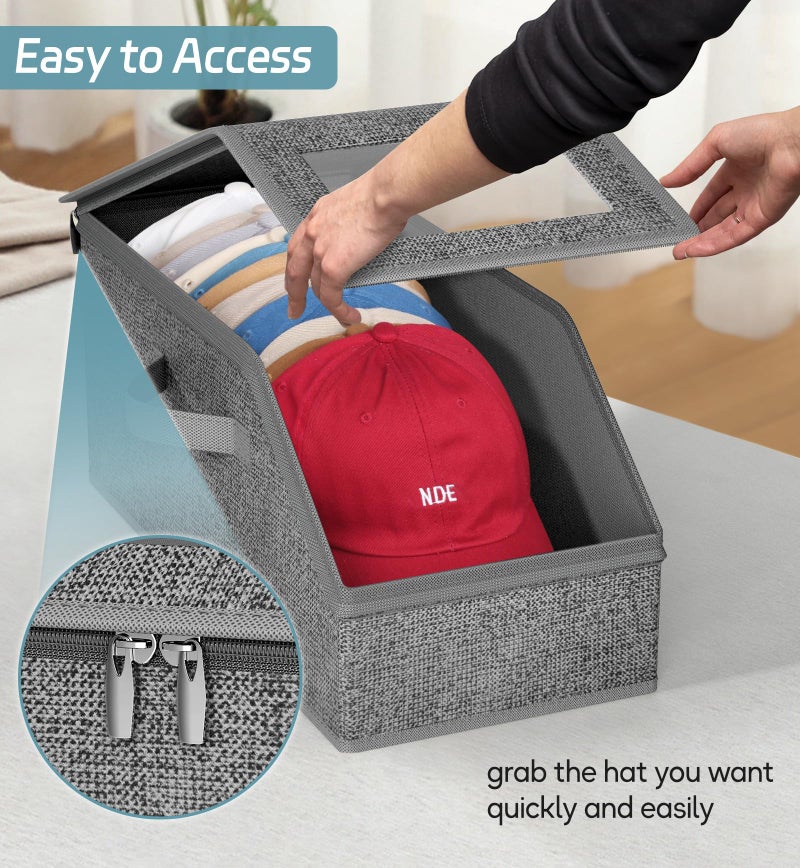 AOODA 2 PCS Stackable Hat Storage for Baseball Caps, Holds up to 24 Caps Cap Organizer for Closet, Sturdy Hat Boxes for Men with Cardboard, Slate Grey - Image 4