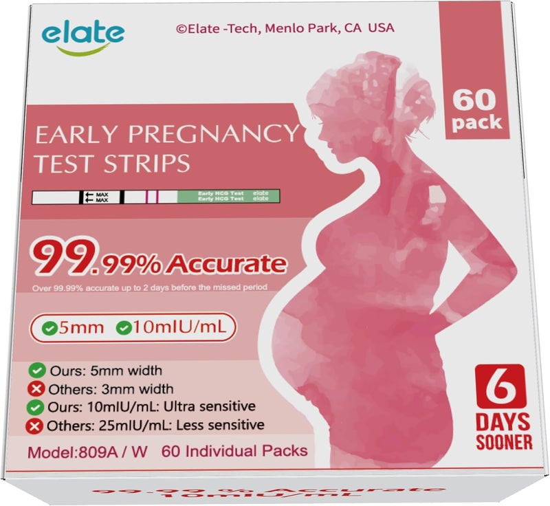Elate Early Pregnancy Test Strips 60 Pack for Women
