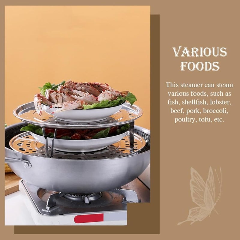 مجموعة رفوف بخارية من الفولاذ المقاوم للصدأ 2 قطعة صينية تبخير طعام مضغوفة مقاومة للحرارة - Image 4