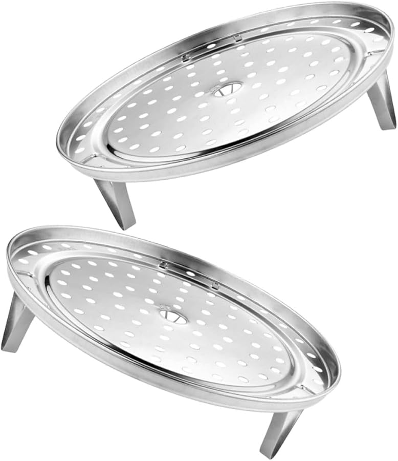 مجموعة رفوف بخارية من الفولاذ المقاوم للصدأ 2 قطعة صينية تبخير طعام مضغوفة مقاومة للحرارة - Image 2