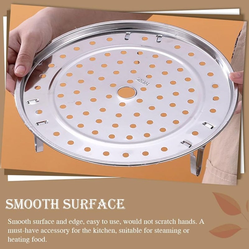 مجموعة رفوف بخارية من الفولاذ المقاوم للصدأ 2 قطعة صينية تبخير طعام مضغوفة مقاومة للحرارة - Image 5