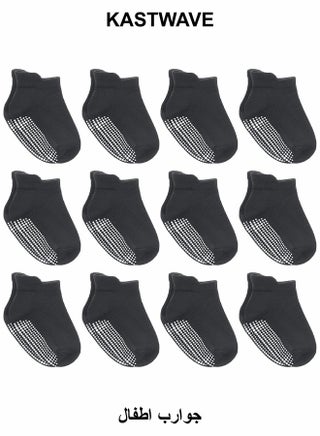 12 Pairs Non Slip Toddler Socks, Anti Skid Athletic Socks(1-3 Years Black)