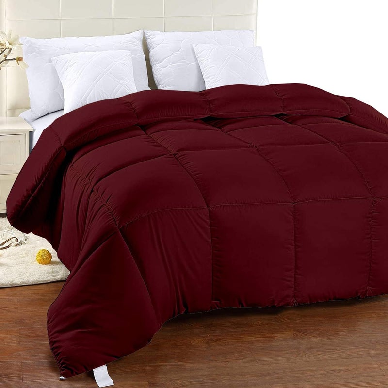 Bright Décor All-Season 150 GSM 1-Piece Double Bed Comforter/Quilt/Blanket/Rajai - Down Alternative Quilted Duvet Insert with Corner Ties - Winter Warm - Burgundy Solid - Image 3