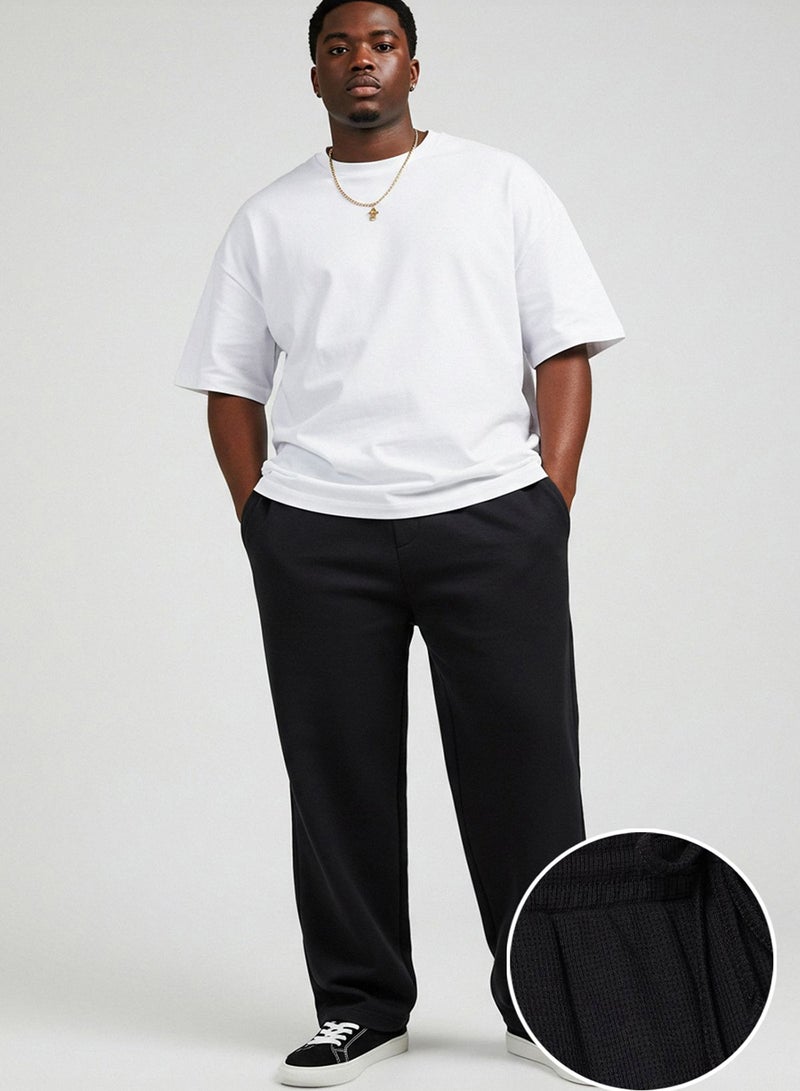 trendyol Black Plus Size Oversize/Wide Cut Textured Loose Sweatpants Tmnss25Aj00004 - Image 2