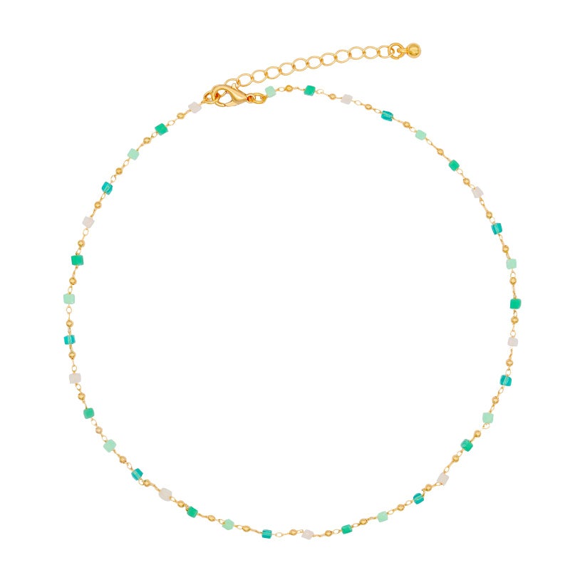 FUTIMELY Bohemia Green Beaded Beads Choker Necklace for Women,Simple Fresh Green Beaded Square Round Bead Choker Necklace Fashion Jewelry (Gold) - Image 1