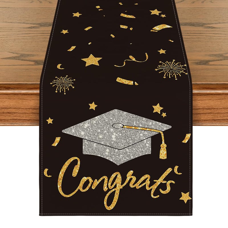 Artoid Mode Artoid Mode Congrats Table Runner Diploma Cap 2025 Graduation Holiday Kitchen Dining Table Runners for Home Party Decor 13 x 108 Inch