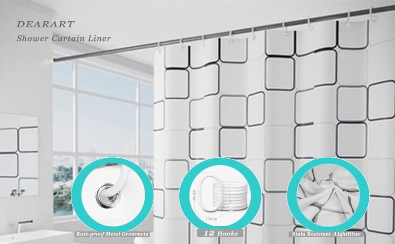 DEARARTBath Square White Shower Curtain Liner for Bathroom, 60''W*72''L inch Fabric Shower Curtains with Grommet and Hooks, Easy Care Easy Clear 100% Waterproof and Machine Washable - Image 4