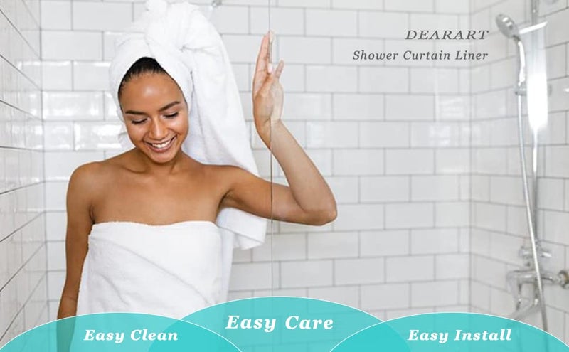 DEARARTBath Square White Shower Curtain Liner for Bathroom, 60''W*72''L inch Fabric Shower Curtains with Grommet and Hooks, Easy Care Easy Clear 100% Waterproof and Machine Washable - Image 3