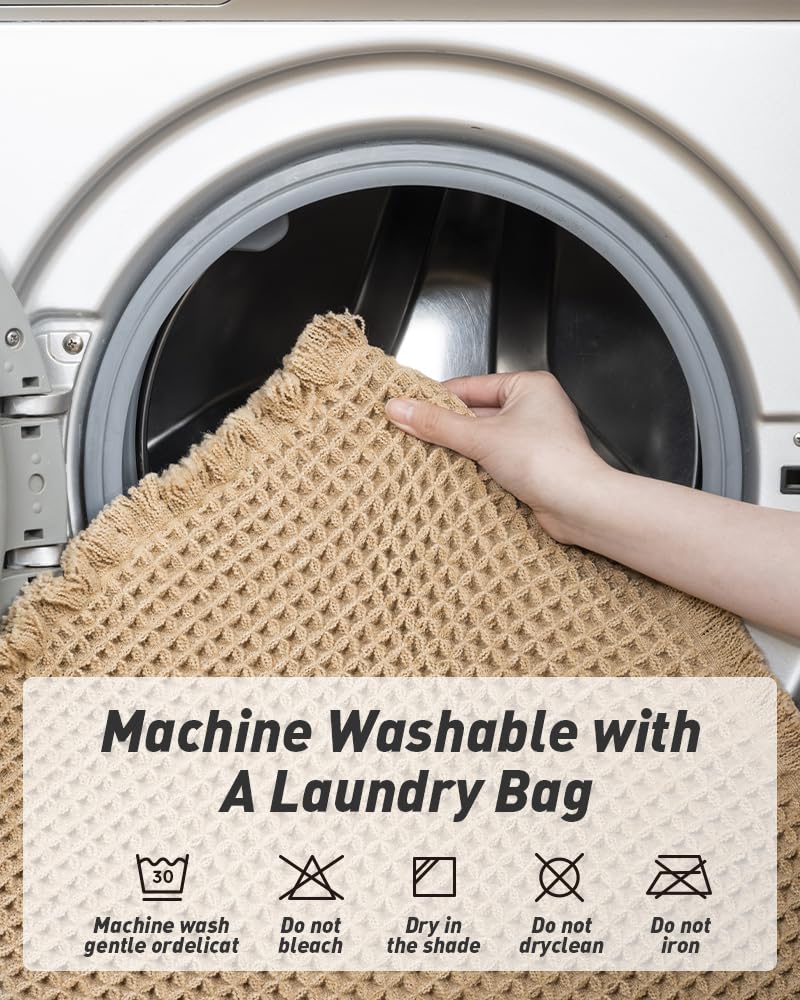 AMOAMI سجادة عداء وافل ترقية فائقة امتصاص الحصير غير الانزلاق للآلة الحمام قابلة للغسل سجادة عداء الحمام مع شرابات مثالية لغرفة نوم في الردهة غرفة الغسيل براون 2'x 4 '(24 "" × 48 "") - Image 5