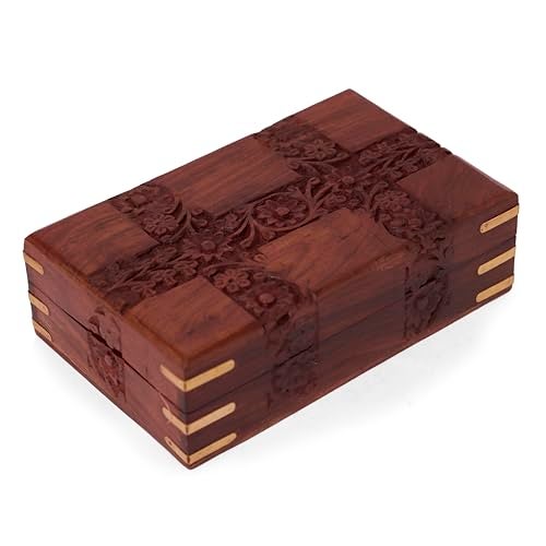 GURU JEE Wooden Jewellery Box Hand Carvings Designs Keepsake Storage Organizer Handmade Decorative Trinket Holder Gifts - Image 2