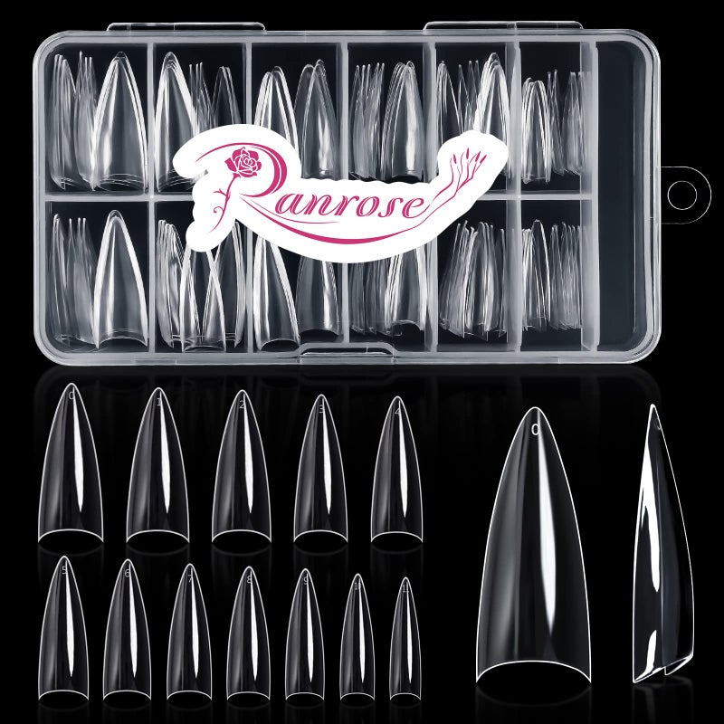 Ranrose 120PCS Short Nail Tips,Short Soft Gel Stiletto Nail Tips Half Cover False Nail Almond Shape Point Acrylic Sharp Artificial False Nail For DIY - Image 1