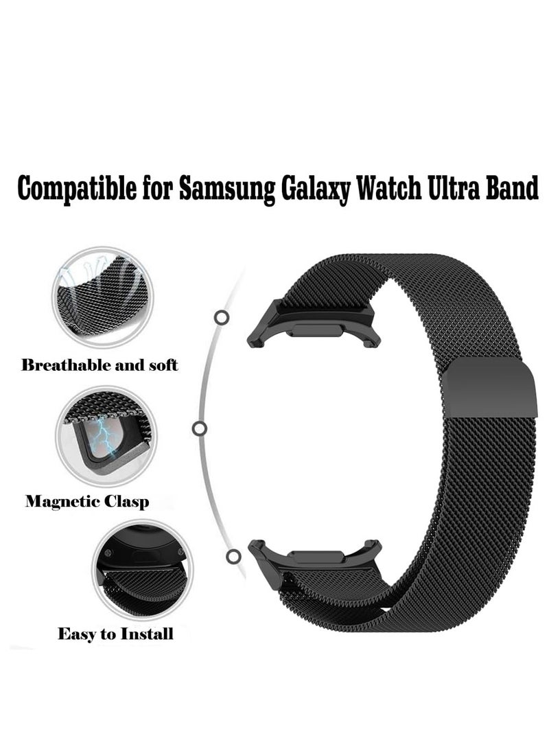 Compatible with Samsung Galaxy Watch 7 Ultra 47mm Band (2024) for Men Women Stainless Steel Magnetic Metal Milanese Loop Mesh Replacement Wristband (Black) - Image 2