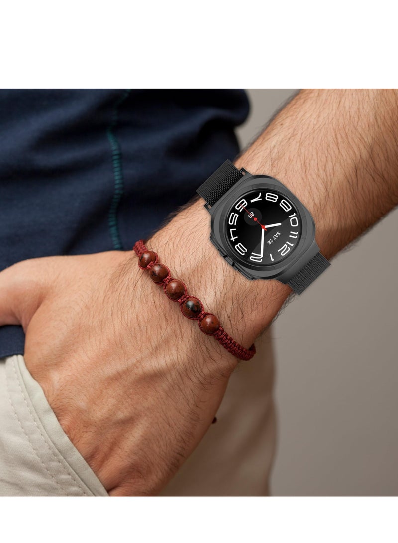 Compatible with Samsung Galaxy Watch 7 Ultra 47mm Band (2024) for Men Women Stainless Steel Magnetic Metal Milanese Loop Mesh Replacement Wristband (Black) - Image 4