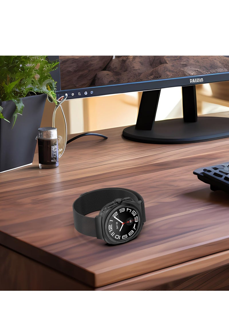 Compatible with Samsung Galaxy Watch 7 Ultra 47mm Band (2024) for Men Women Stainless Steel Magnetic Metal Milanese Loop Mesh Replacement Wristband (Black) - Image 3